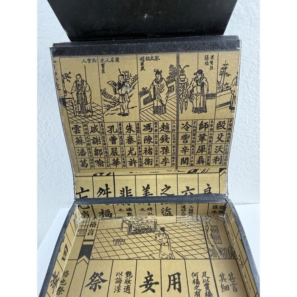 Antique Chinese Wood Lacquered Makeup Oval Vanity Fold Up Mirror Jewelry Box